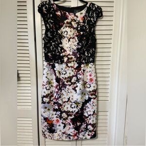 🌸 Adrianna Papell Floral Scuba Lace Side Sleeveless Sheath Dress Size 8 NWOT 🌸